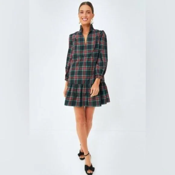 Tuckernuck Palmerston Tartan Plaid Drop Waist Long Sleeve Mini Dress Size XS - Picture 3 of 16